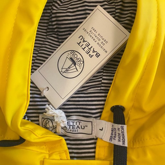 PETIT BETEAU French Classic Vintage Style Yellow Striped Hooded L/S Rain Coat - Picture 9 of 9